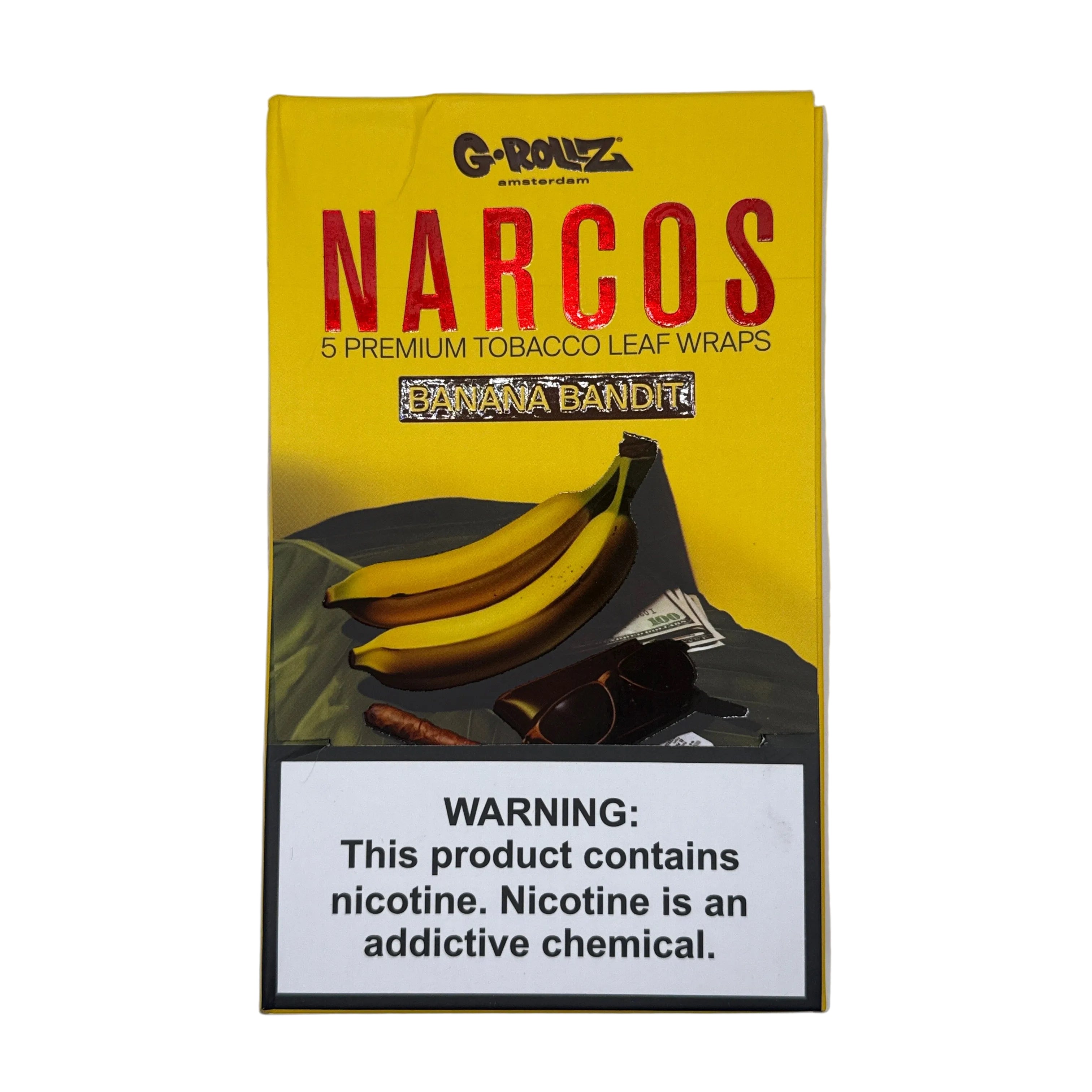 NARCOS PREMIUM TOBACCO LEAF WRAPS 5PK | BANANA BANDIT 2.08 oz (FULL BOX)