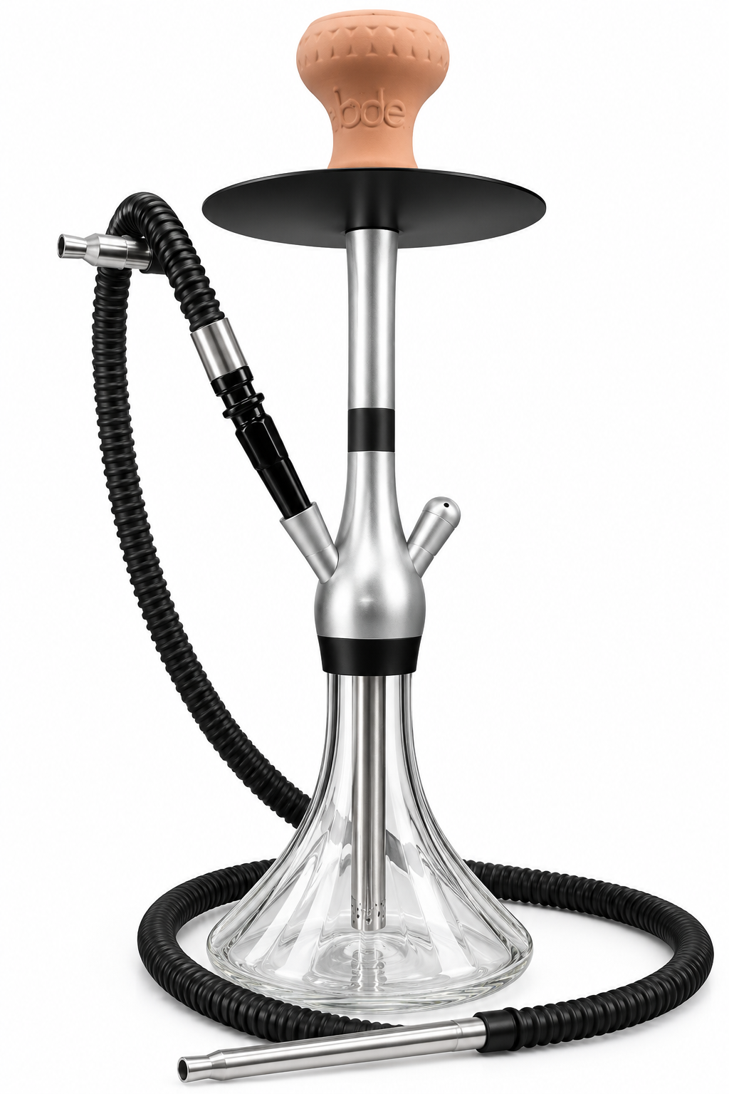 Silver and Black Hookah with Clear Flared Base — Silver / Black