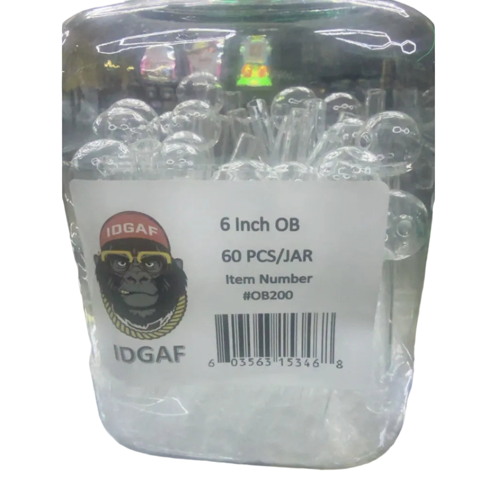 6" Straight Glass Oil Burner — Clear | IDGAF — product/package reference; one piece sold