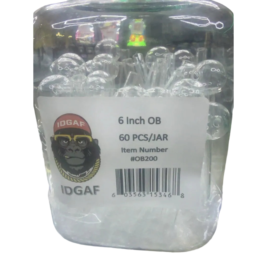 6" Straight Glass Oil Burner — Clear | IDGAF — product/package reference; one piece sold