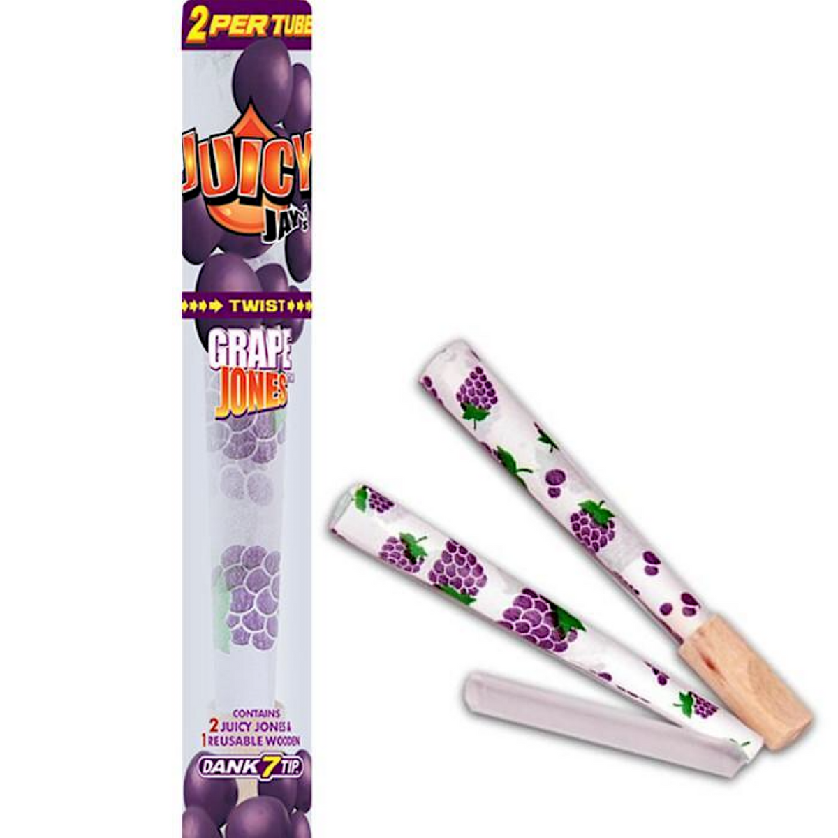 Juicy Jay’s Jones: 2PK Pre-Rolled Cones w. Dank 7 Wooden Tips | 24pc Display