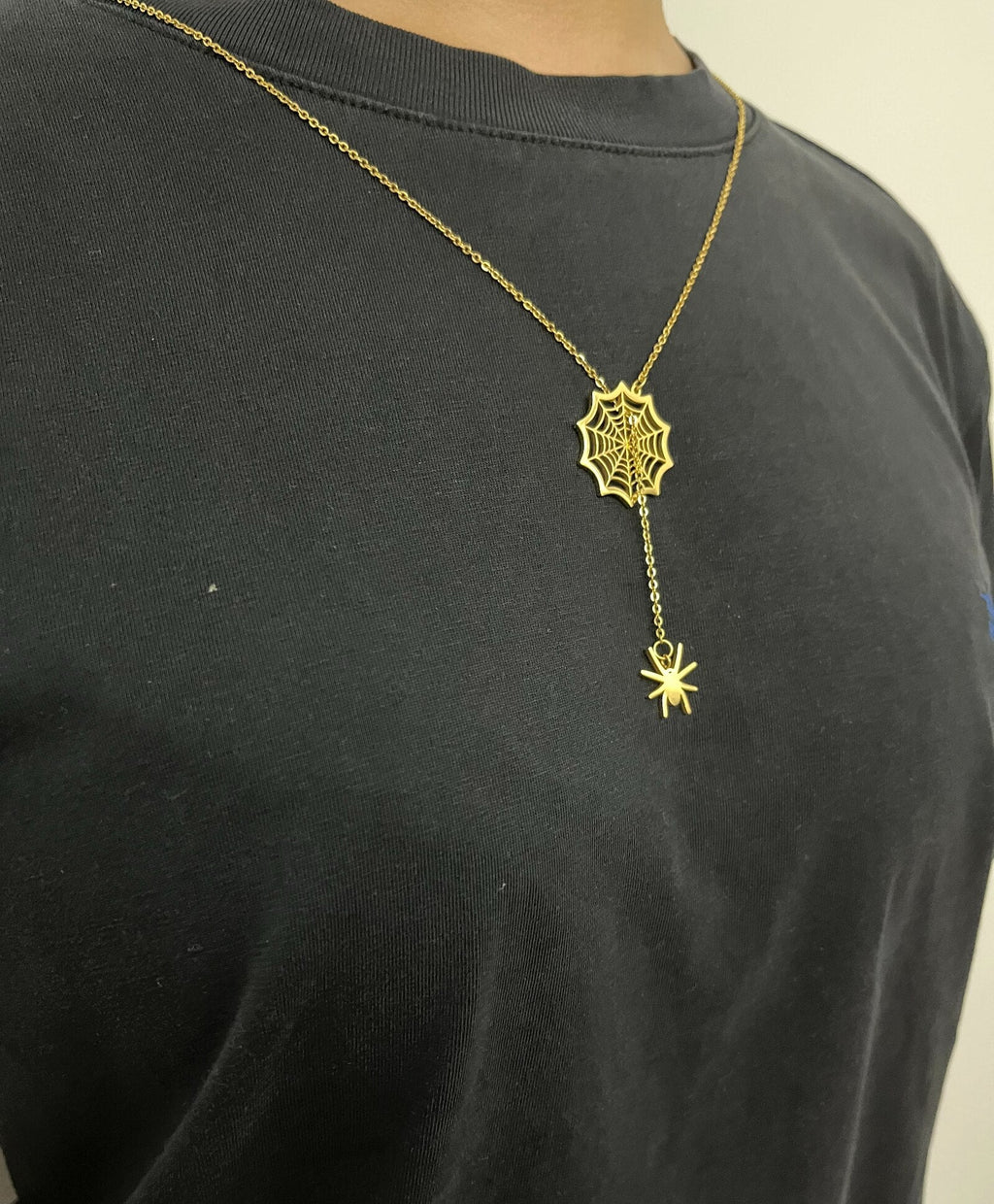 18k Gold Spider Necklace – Spider Charm Pendant – Halloween Necklace –