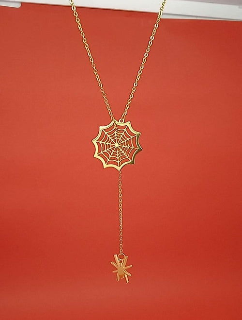 18k Gold Spider Necklace – Spider Charm Pendant – Halloween Necklace –