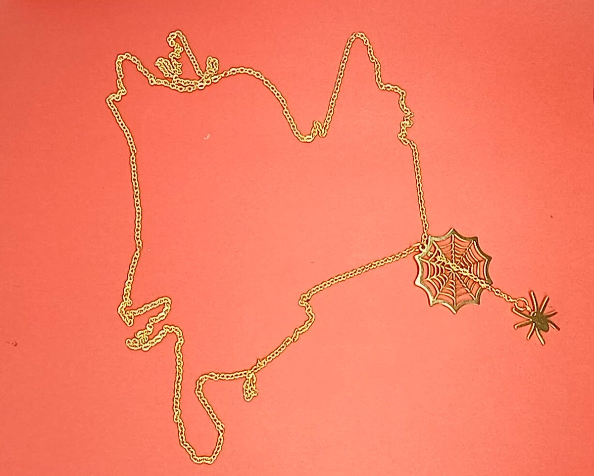 18k Gold Spider Necklace – Spider Charm Pendant – Halloween Necklace –