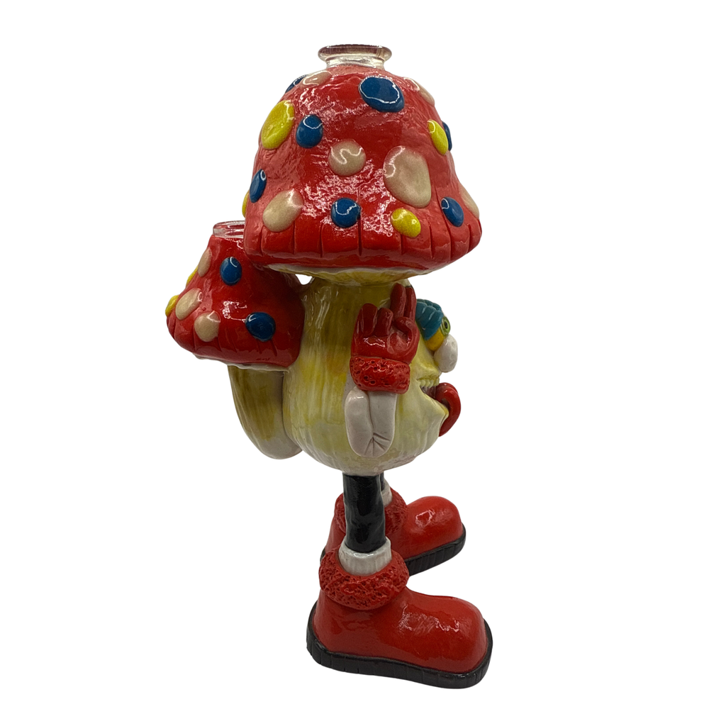 Trip-Catcher Glow In The Dark Mushroom Glass Bubbler - 7.9 In