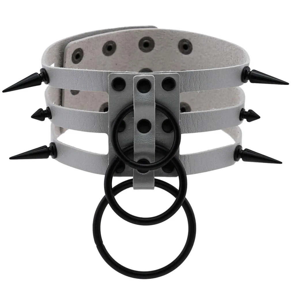 Punk Triple Strap Spike O-Ring Choker
