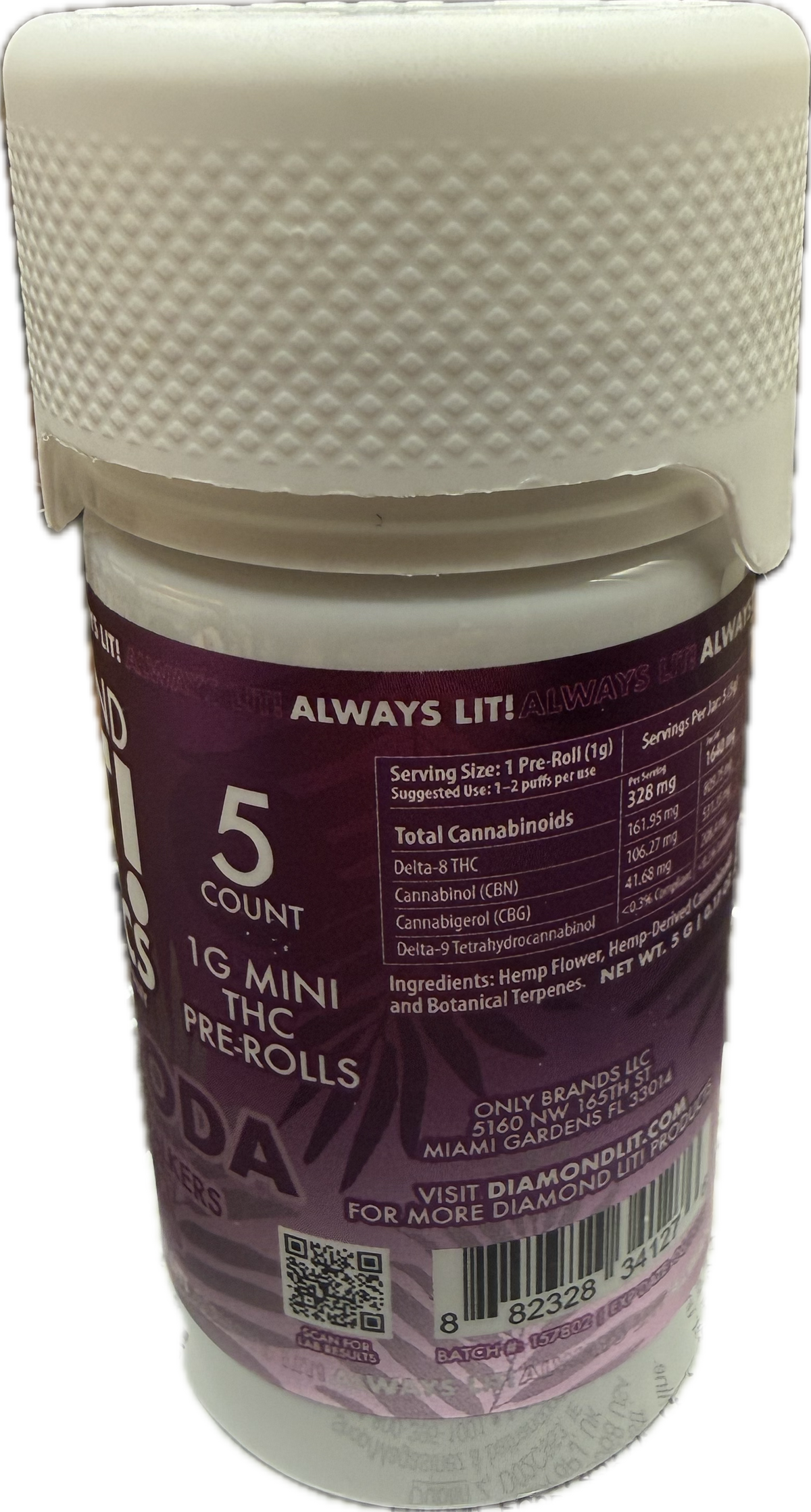Diamond Lit! Exotics Dog Walkers - 1G Delta-8 Pre-Rolls 5ct Jar (Sativa/Hybrid/Indica)