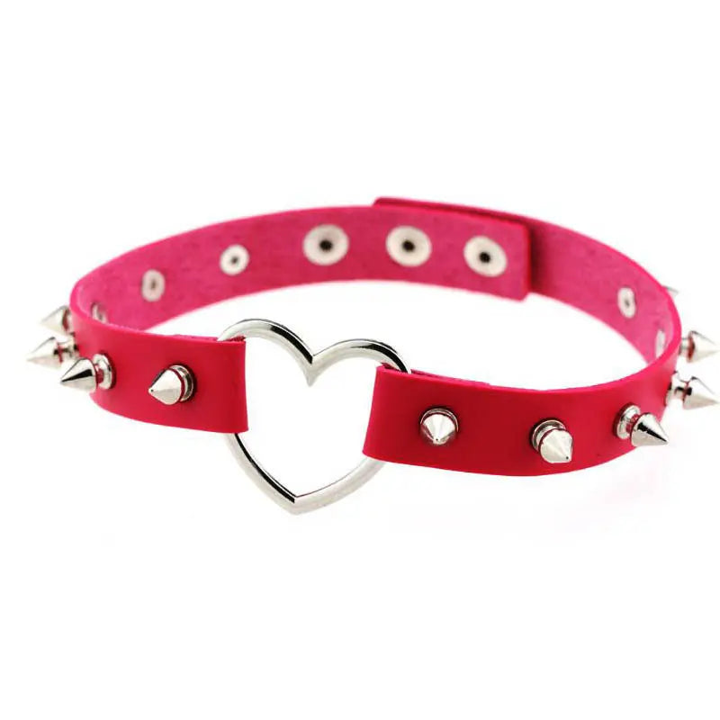 New Spike Rivet Gothic Pink Black Punk Rock Sexy Gothic Collar Chokers Women Men Steampunk Leather Heart Punk Choker Necklace