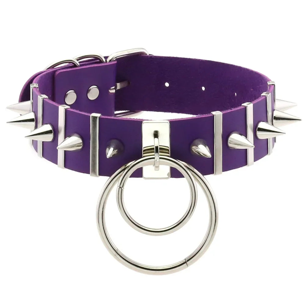 Harajuku Spike Rivet Double ring pendant Leather Choker