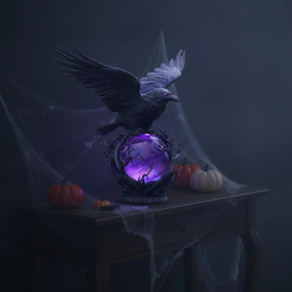Gothic Raven Purple Crystal Ball LED Night Light