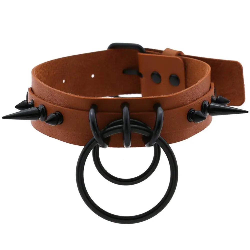 Gothic Punk Double O-Ring Spike Choker
