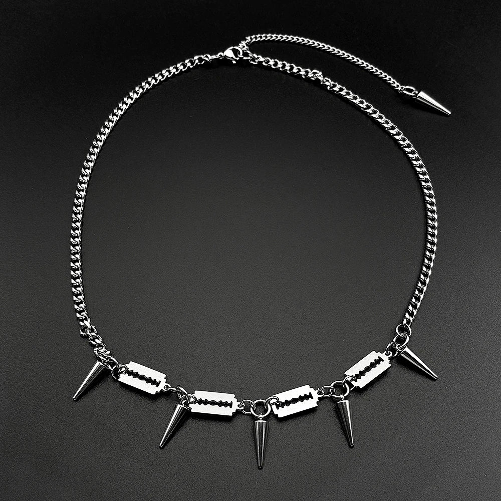 Punk Razor Blade & Spike Chain Choker