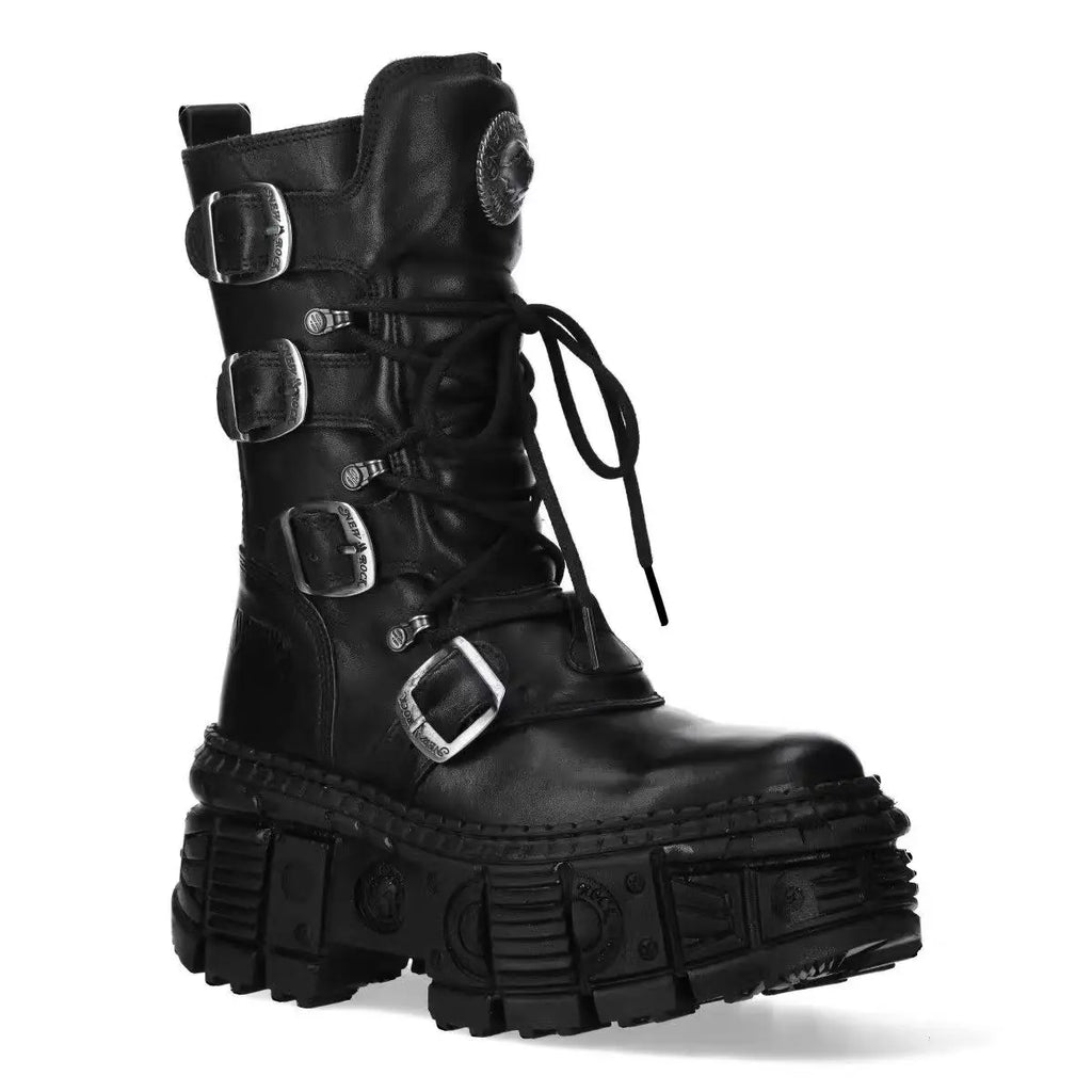 Men’s Gothic Buckle Chunky Platform Combat Boots