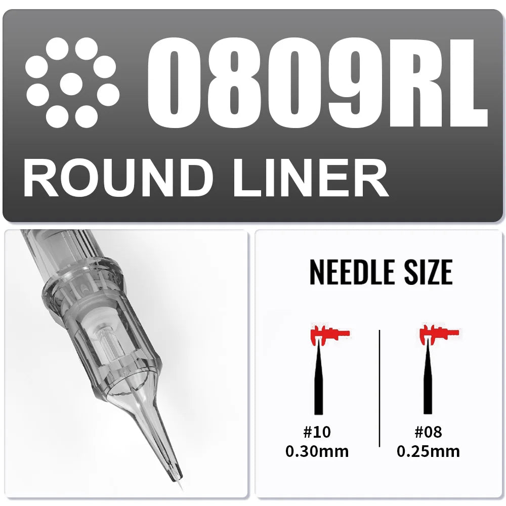 Yilong 20Pcs/Box Tattoo RL Cartridges Permanent Makeup Round Liner 0.25/0.30/0.35/0.40mm Needles For Tattoo Machines Supplies