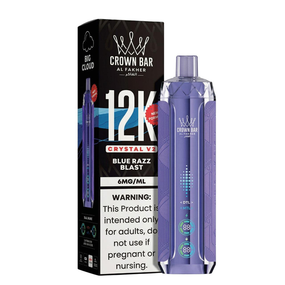 Al Fakher Crown Bar Crystal V2 12K — Blue Razz Blast — supplier packaging reference for internal review