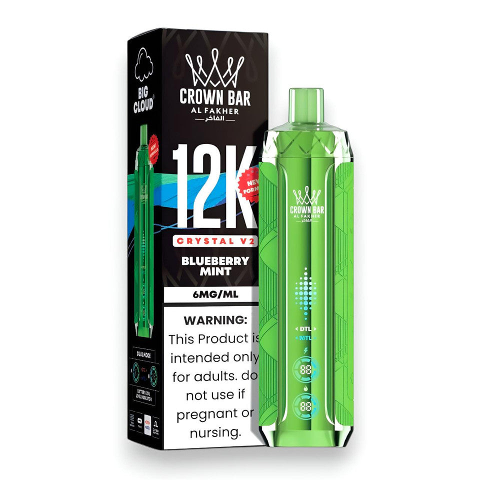Al Fakher Crown Bar Crystal V2 12K — Blueberry Mint — supplier packaging reference for internal review