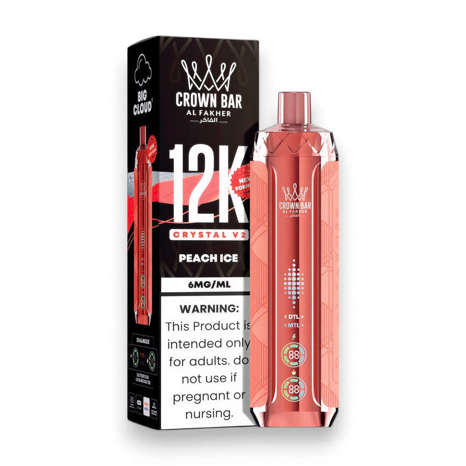 Al Fakher Crown Bar Crystal V2 12K — Peach Ice — supplier packaging reference for internal review