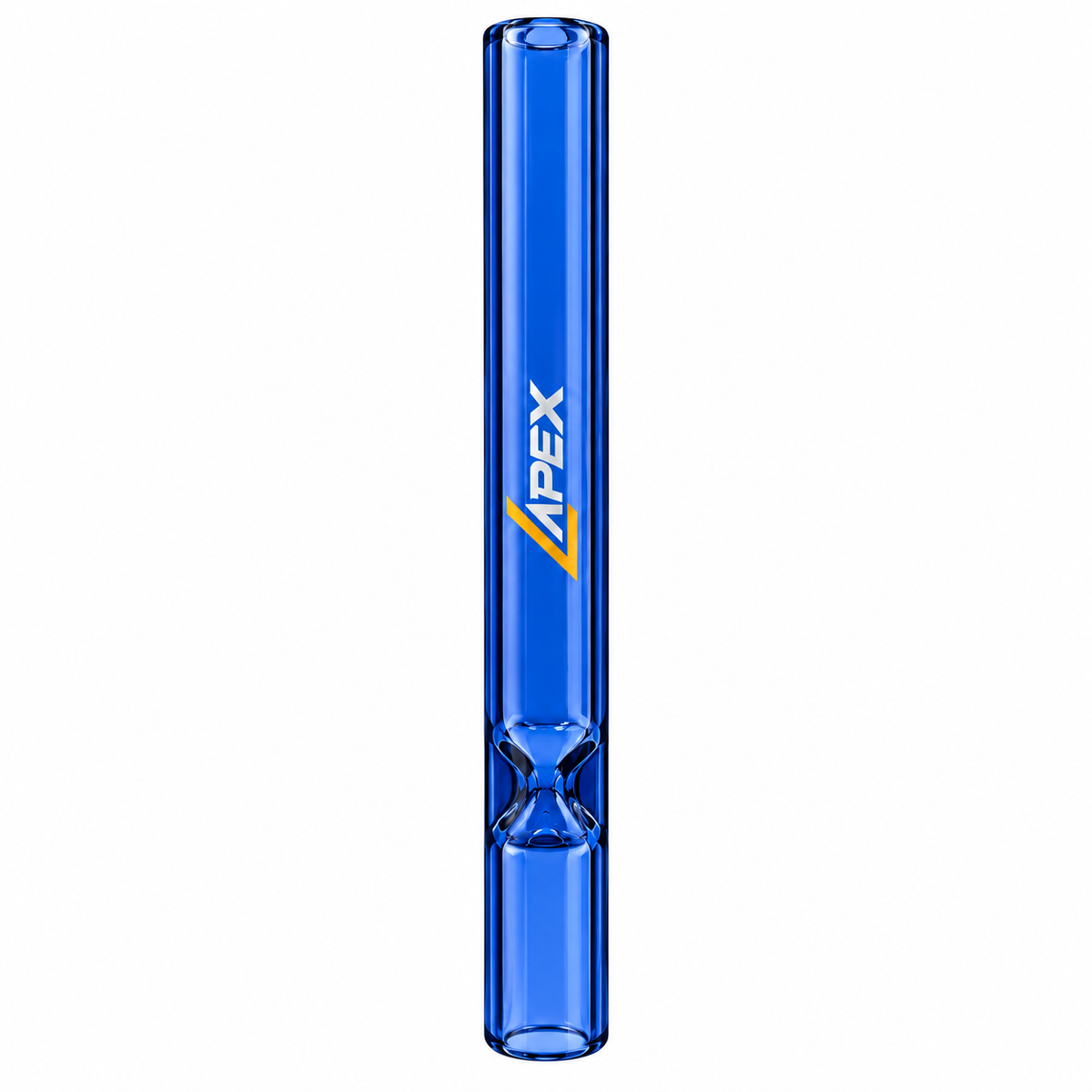 Digitally enhanced illustration of Apex Blue glass chillum on white background