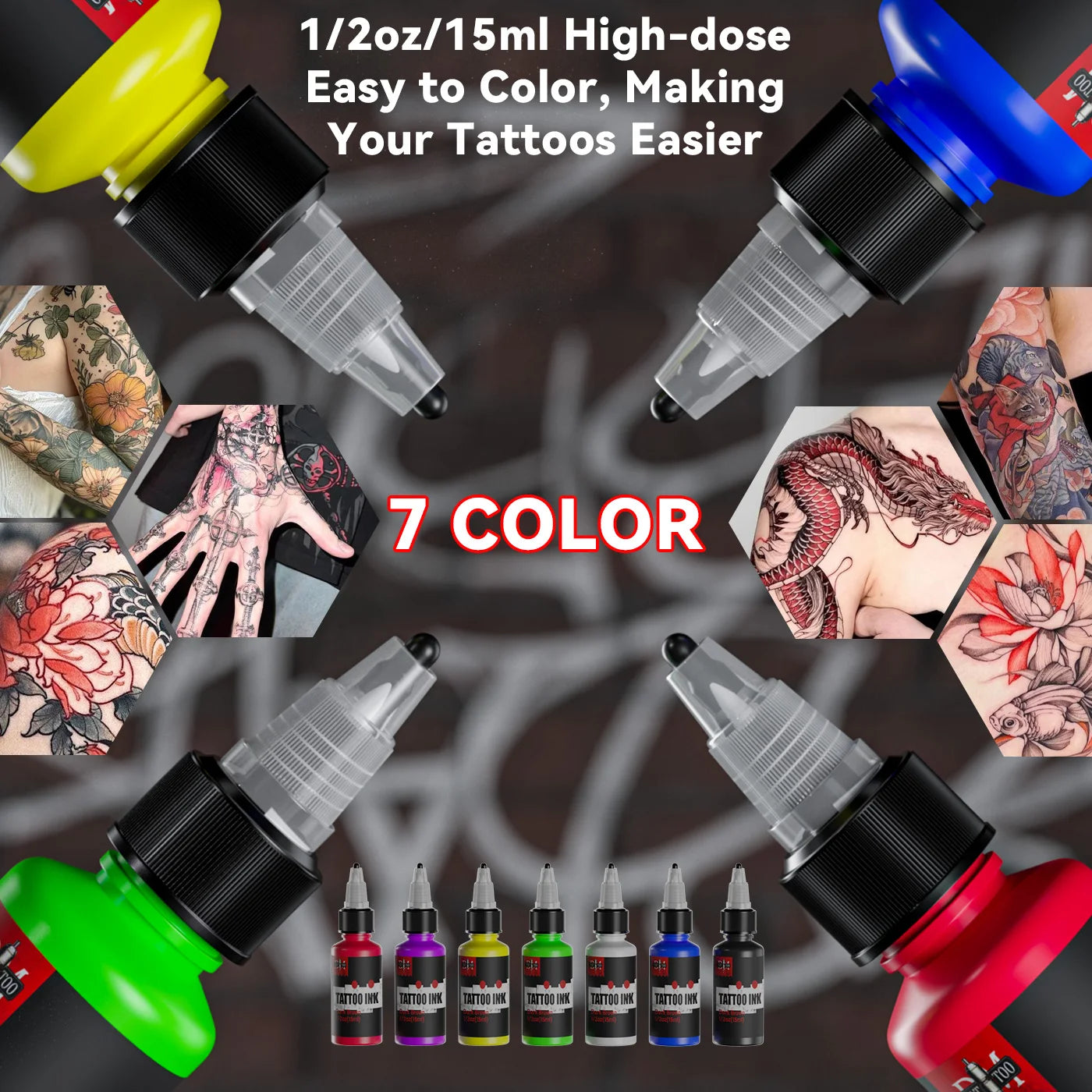 DM 15ml 7Colors Tattoo Ink Body Art Pigment Professional Beauty Paints Makeup Tattoo Supplies Semi-permanent Tattoo Supplies