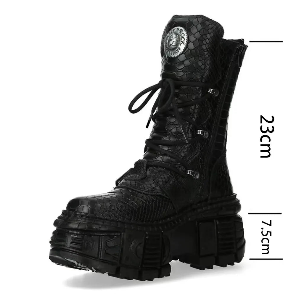 Men’s Gothic Buckle Chunky Platform Combat Boots