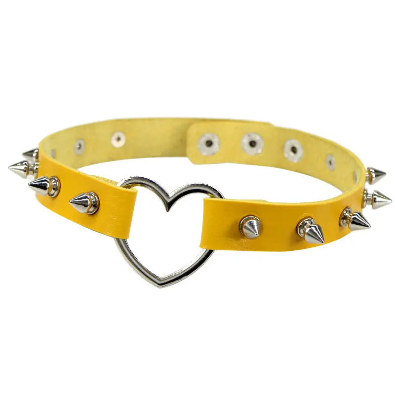 New Spike Rivet Gothic Pink Black Punk Rock Sexy Gothic Collar Chokers Women Men Steampunk Leather Heart Punk Choker Necklace