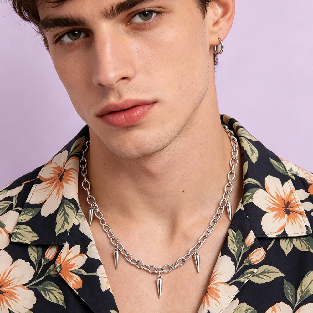 Y2K Punk Silver Spike Chain Necklace
