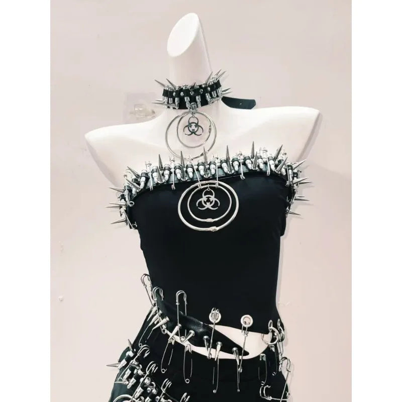 Y2K Gothic Biohazard Spike Choker