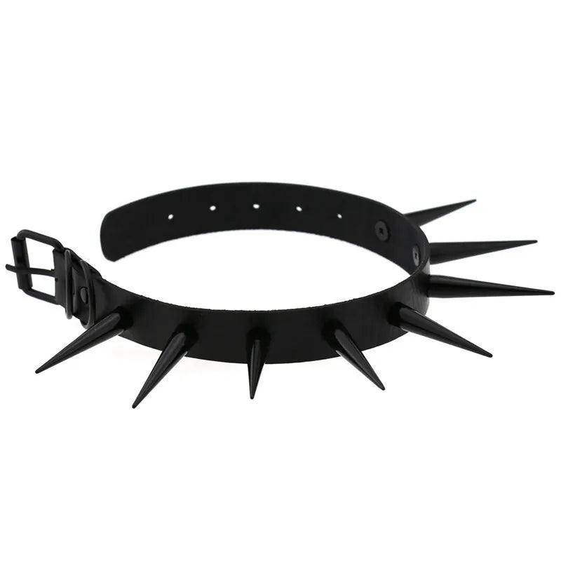 Punk Long Spike Faux Leather Choker