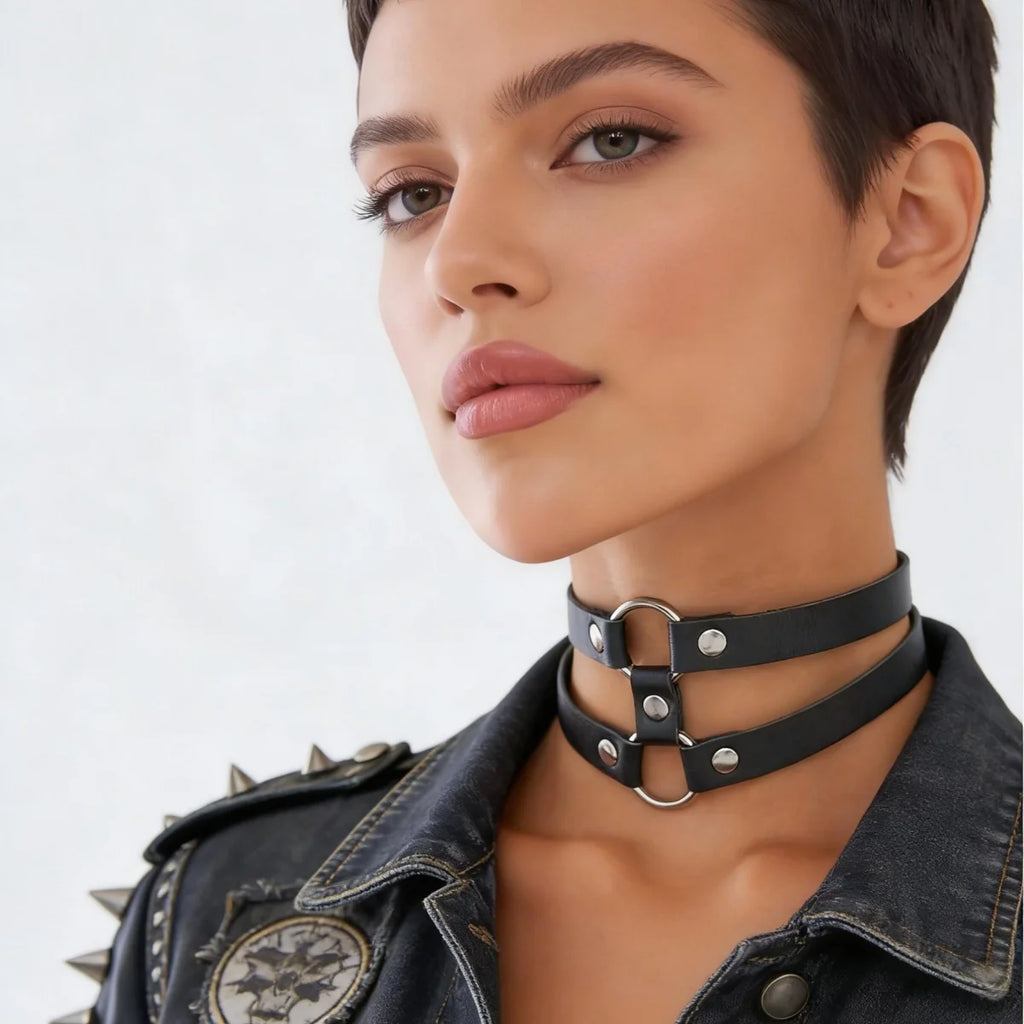 Punk Double Strap O-Ring Choker