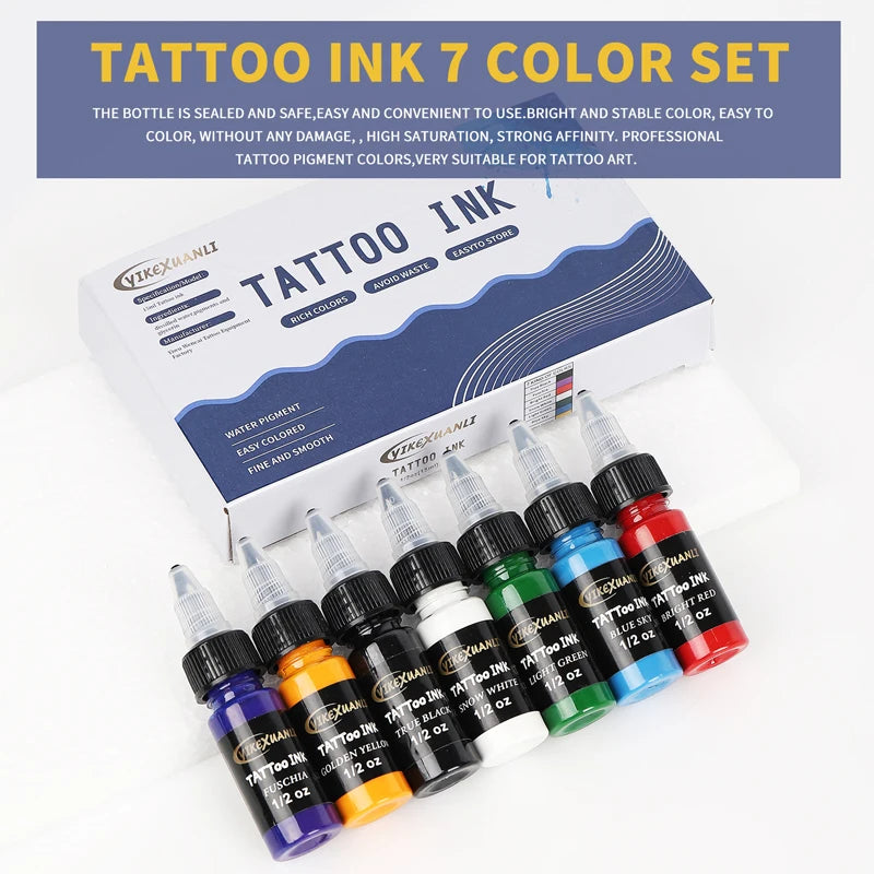 7-Color 15ml Tattoo Ink Set with Box