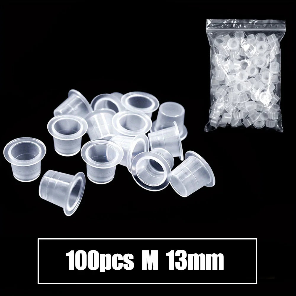 300/100pcs Disposable Tattoo Ink Cups S/M/L Plastic Clear Holder Container Cap for Tattoo Pigment & Permanent Makeup Accessories