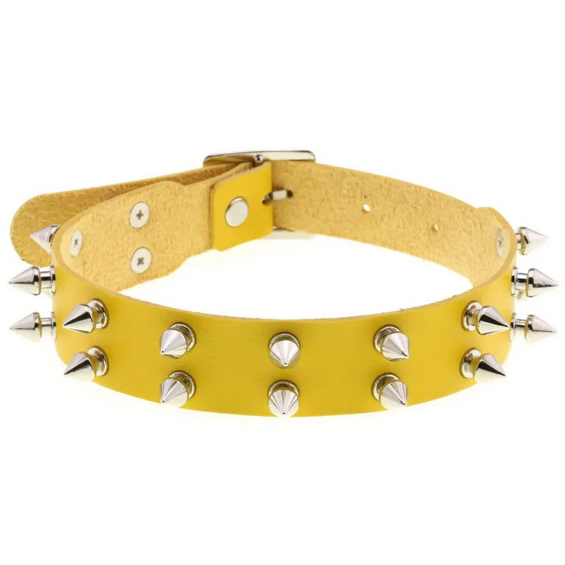 Double Row Rivet Spike Leather Choker