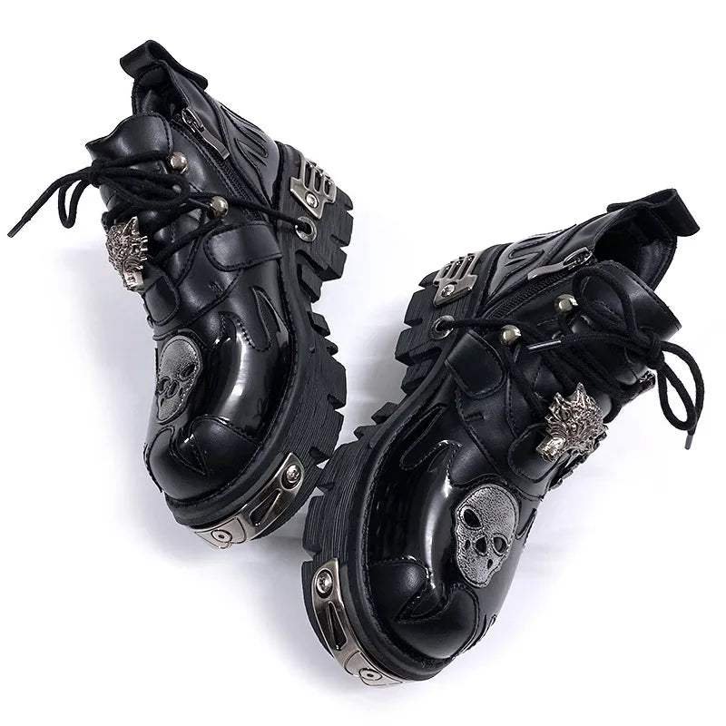 Black Gothic Skull Platform Leather Shoes