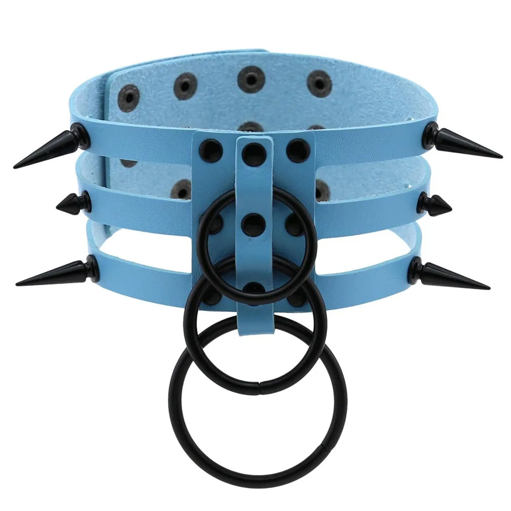 Punk Triple Strap Spike O-Ring Choker
