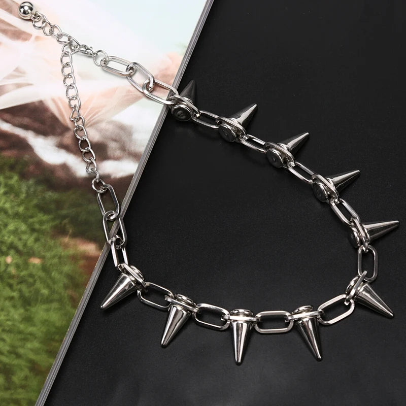 Punk Spiked Chain Choker Necklace