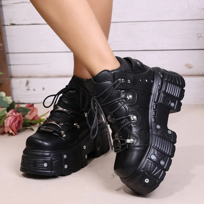 Black Gothic Studded Platform Ankle Boots