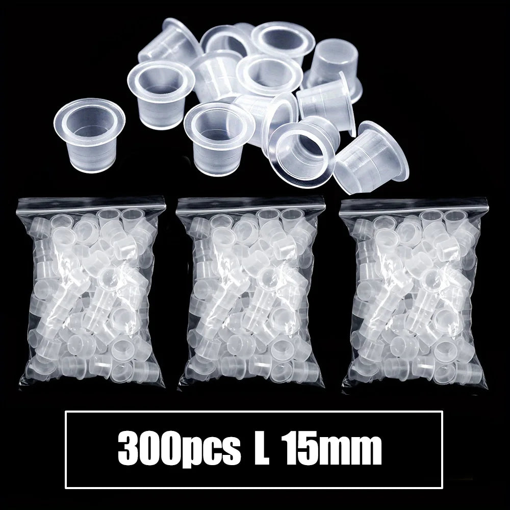300/100pcs Disposable Tattoo Ink Cups S/M/L Plastic Clear Holder Container Cap for Tattoo Pigment & Permanent Makeup Accessories
