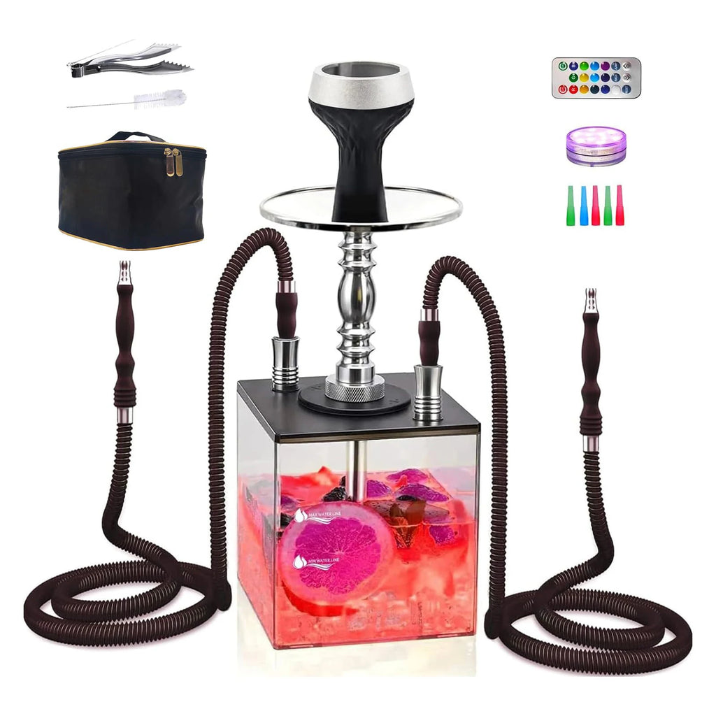 Complete Good Acrylic Hookah Cube Hookah 2 Hose Car Hookah Set Square Portable Mini  Set with All Qicha Accessories