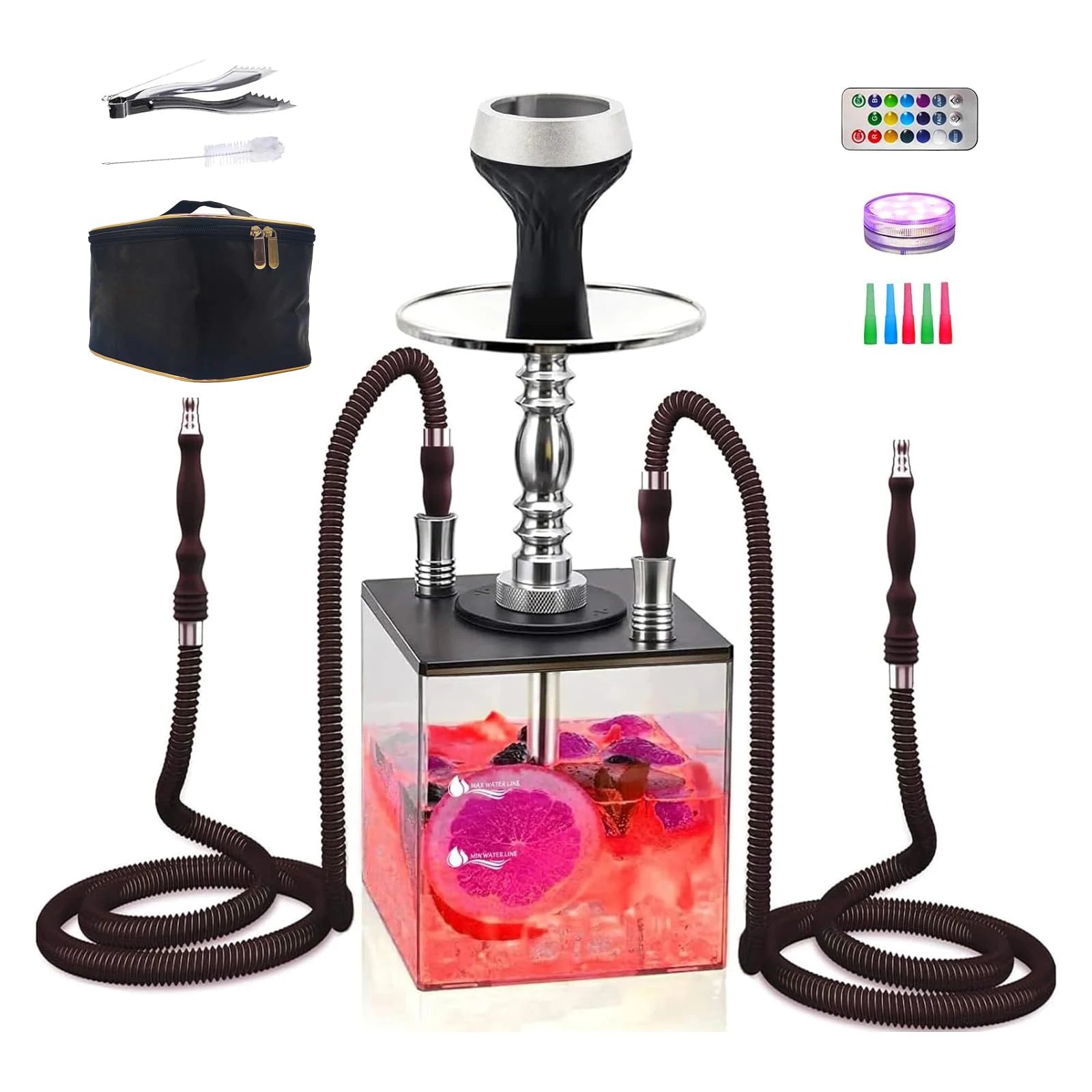 Complete Good Acrylic Hookah Cube Hookah 2 Hose Car Hookah Set Square Portable Mini  Set with All Qicha Accessories