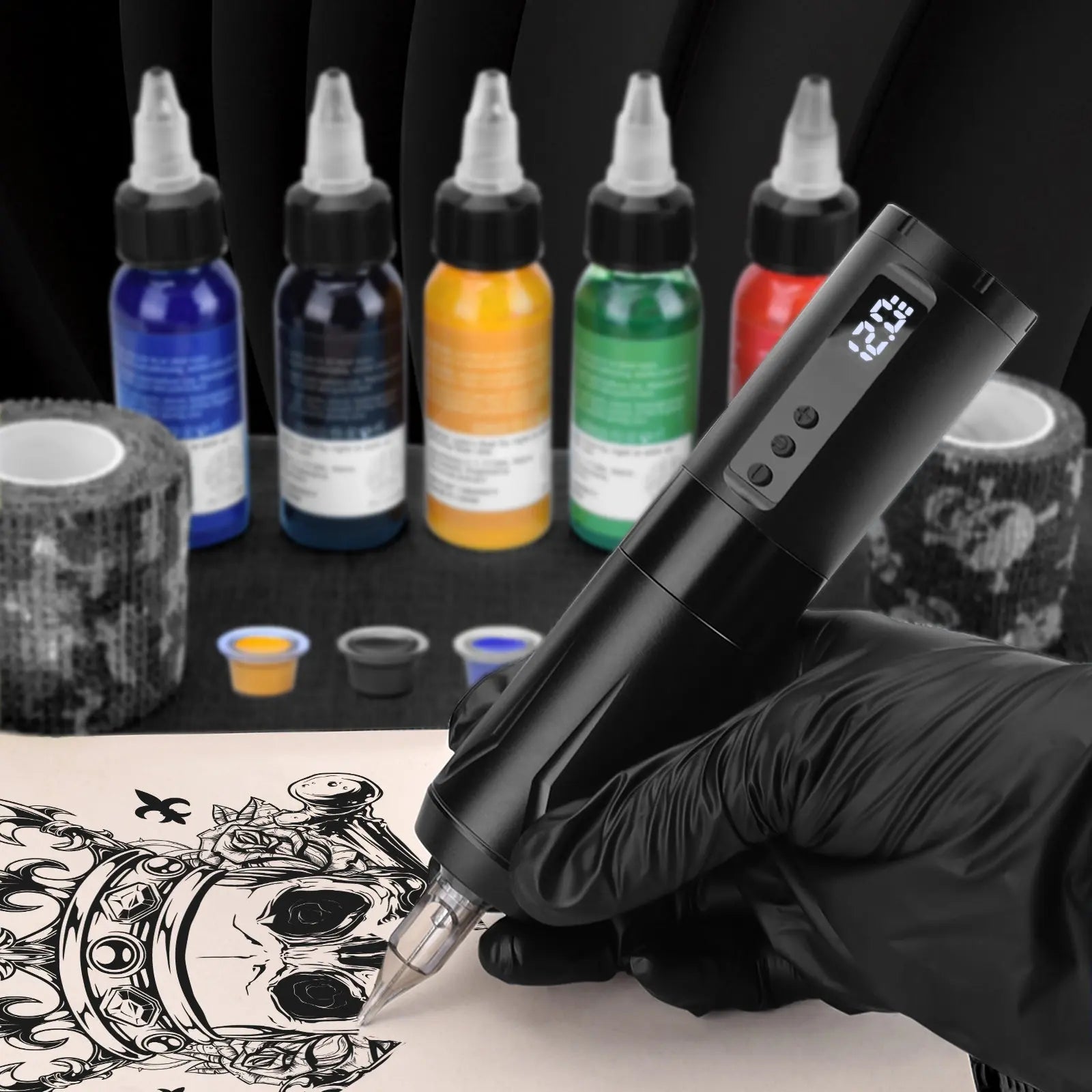 Wireless Rotary Tattoo Machine Pen Kit Tattoo Ink with Tattoo Cartridge Needles 3RL 5RL 7RM 9RM Professional Permanent Makeup
