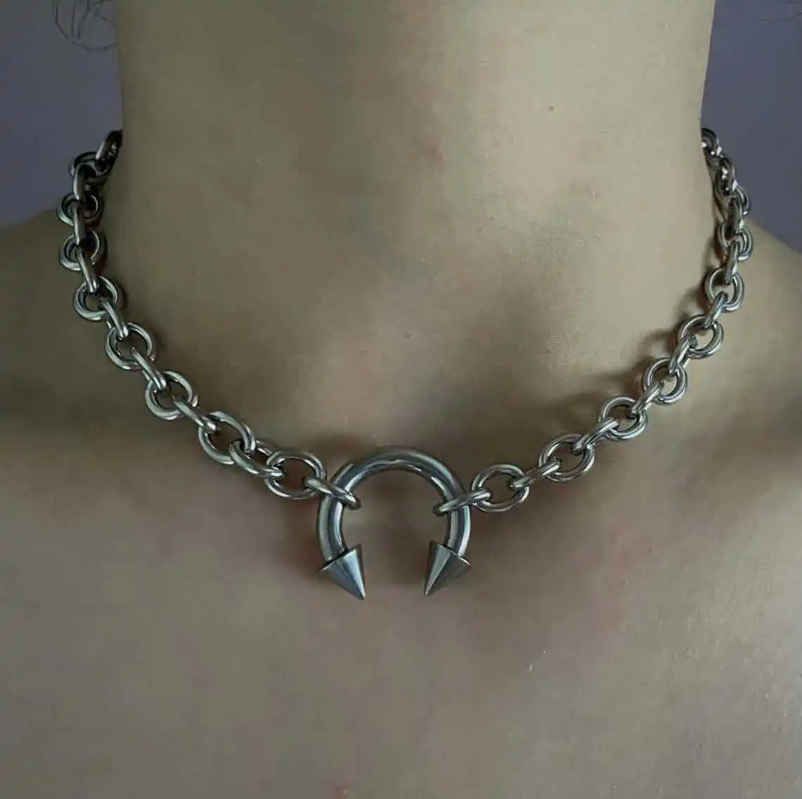Y2K Punk Spike & Charm Chain Choker