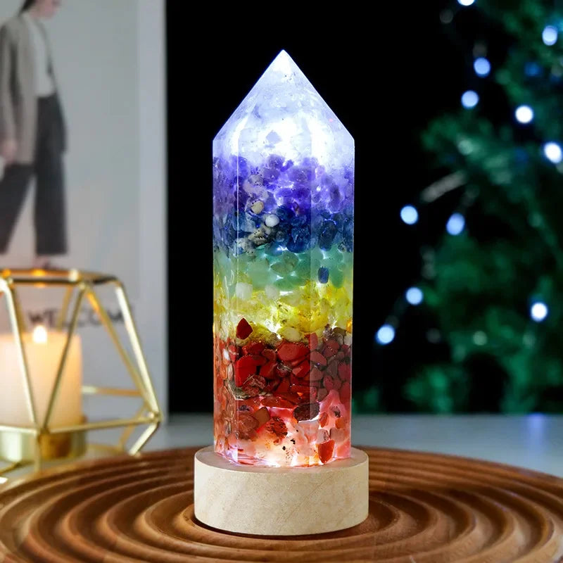 Crystal Column Led Night Light Decoration USB Amethyst Healing Stone Obelisk Light Ornament