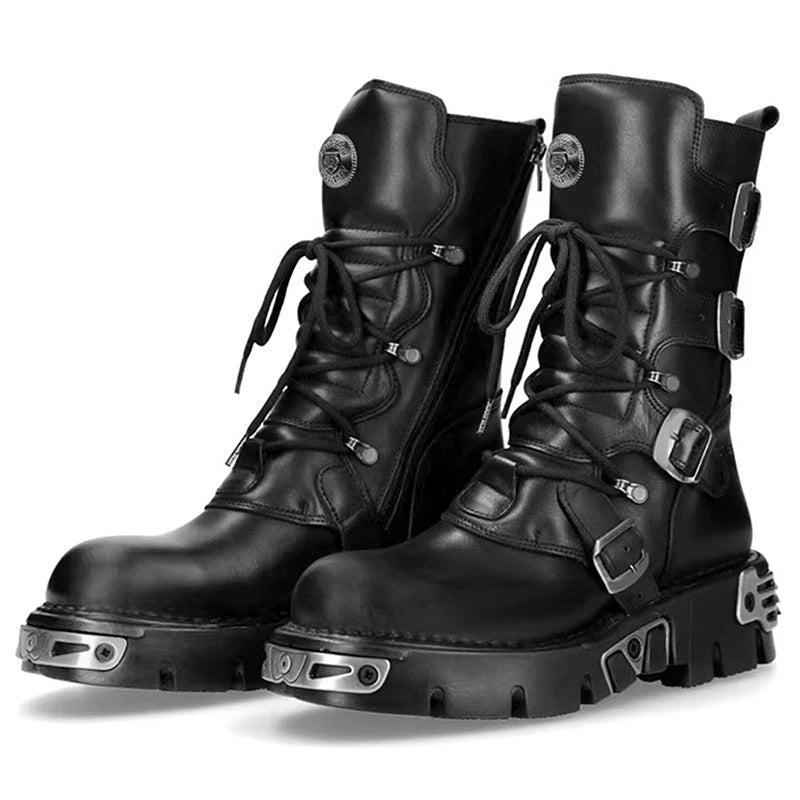Black Gothic Multi-Buckle Platform Combat Boots