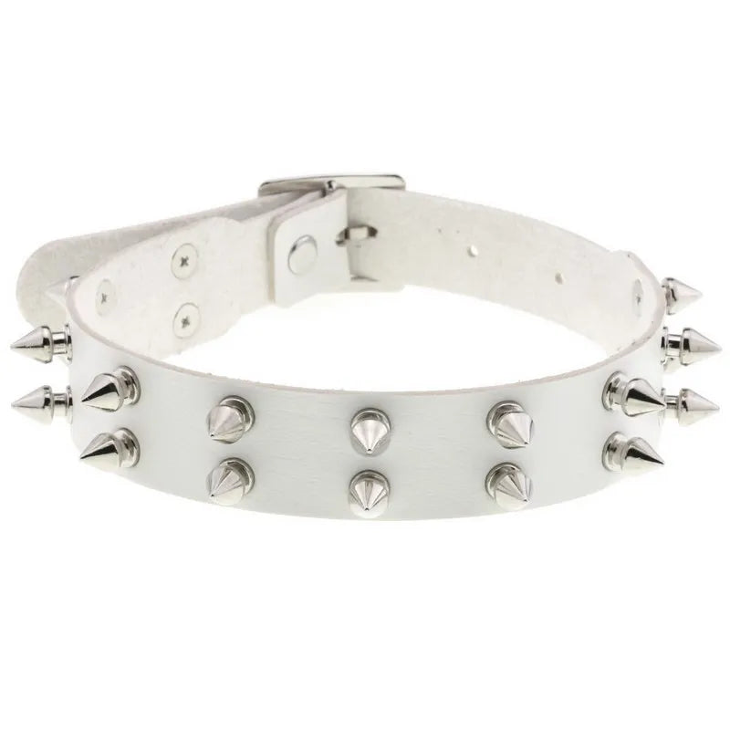 Double Row Rivet Spike Leather Choker