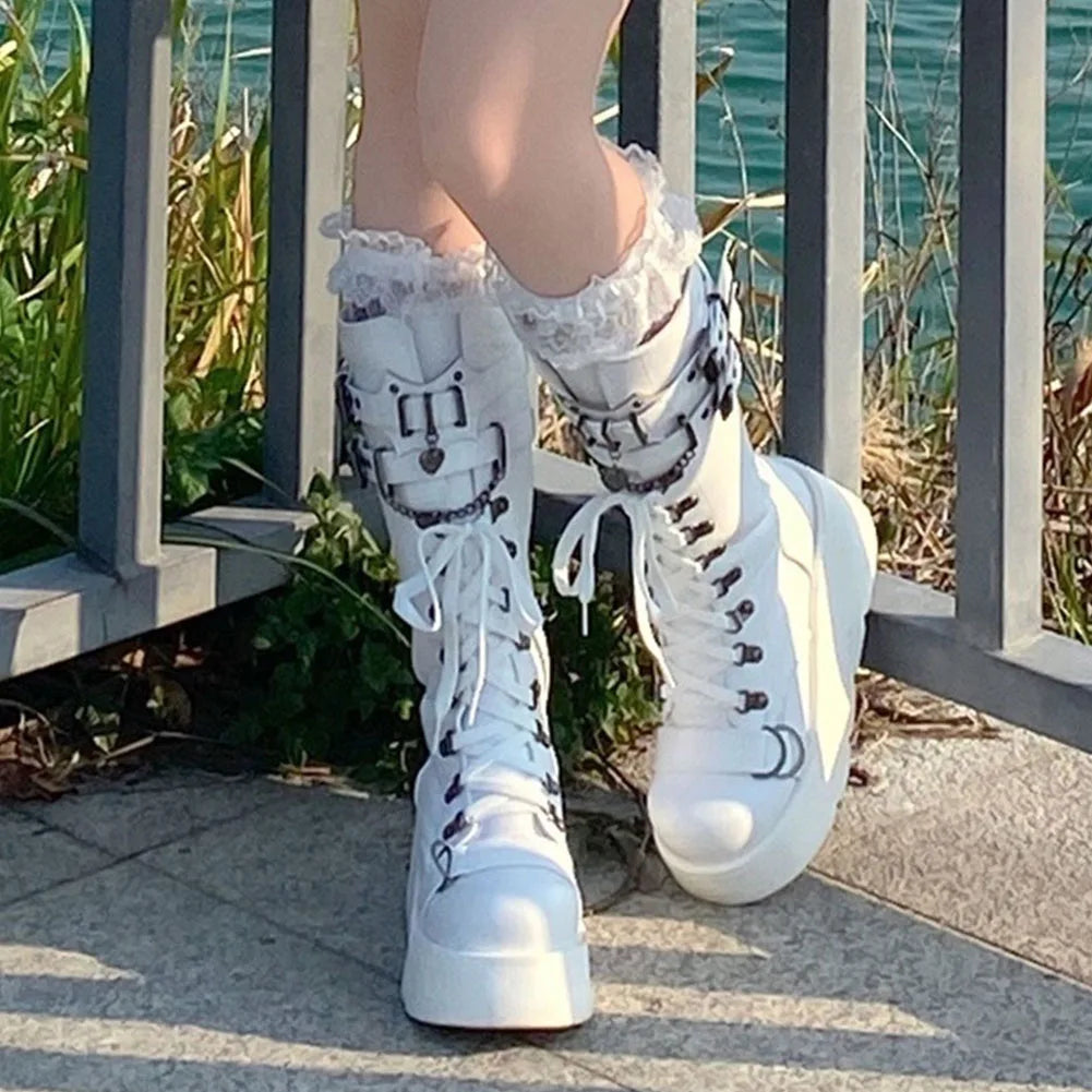 Gothic Punk Buckle Chain Platform Combat Boots