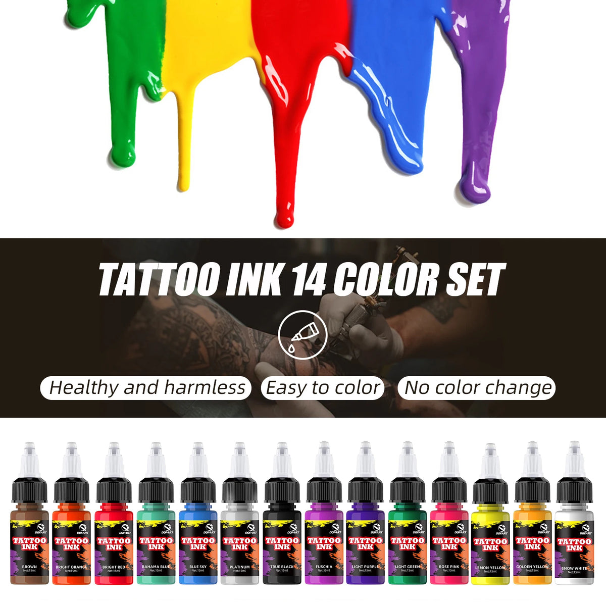 DQFART 14-Color 15ml Tattoo Ink Set