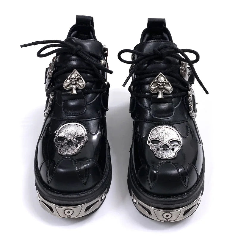 Black Gothic Skull Platform Leather Shoes