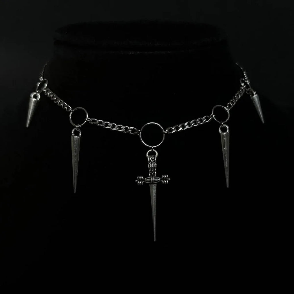 Y2K Punk Spike & Charm Chain Choker