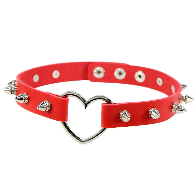 New Spike Rivet Gothic Pink Black Punk Rock Sexy Gothic Collar Chokers Women Men Steampunk Leather Heart Punk Choker Necklace