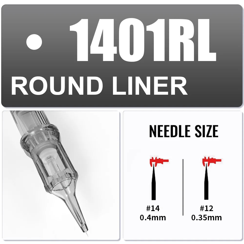 Yilong 20Pcs/Box Tattoo RL Cartridges Permanent Makeup Round Liner 0.25/0.30/0.35/0.40mm Needles For Tattoo Machines Supplies